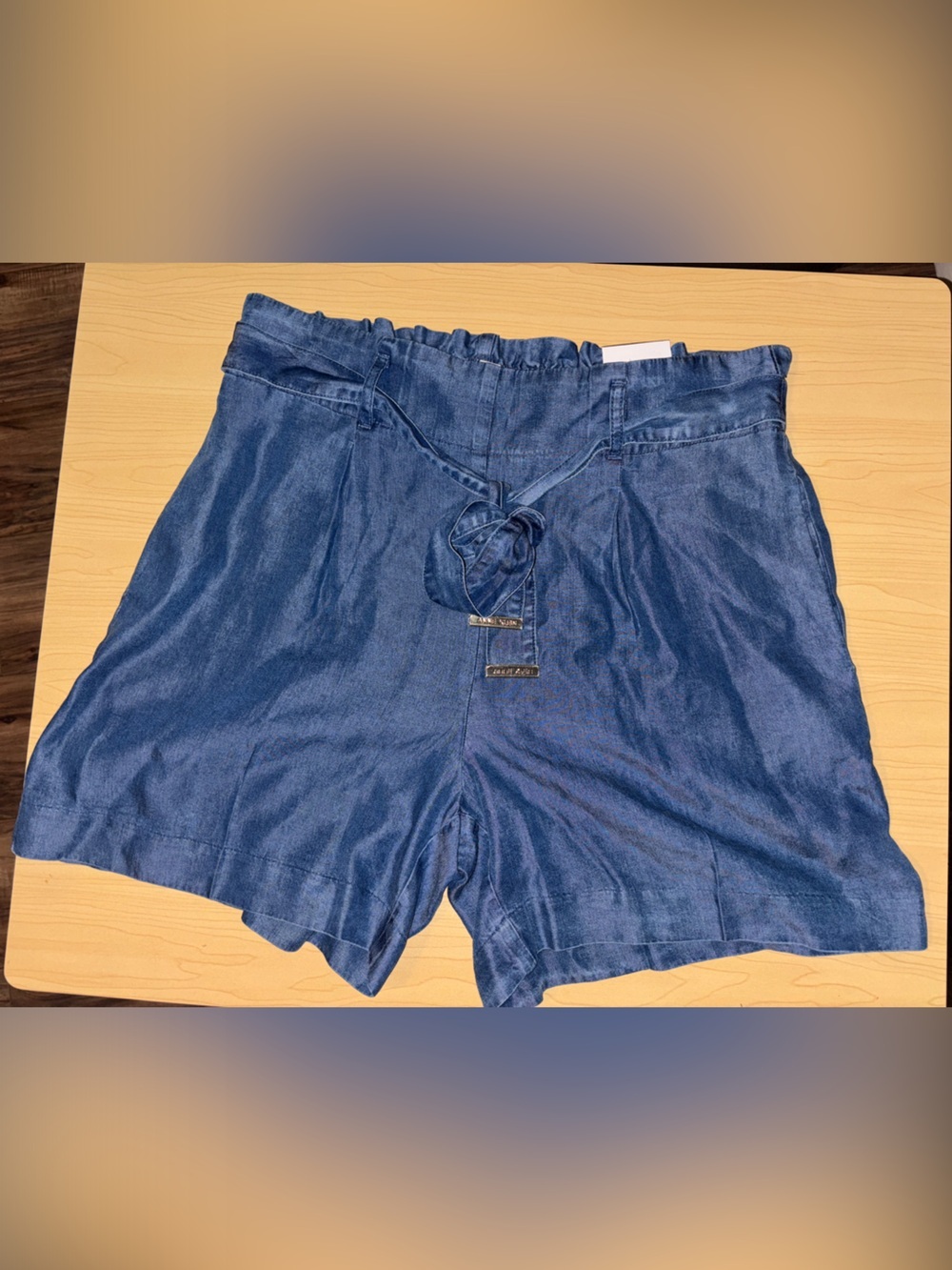 Anne Klein Navy Paperbag Tie-Front High Waist Shorts